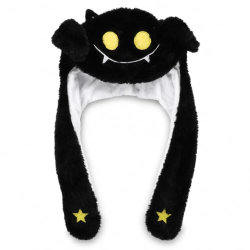 Yardwe Plüsch Halloween Kostümhut Erwachsene Cartoon Mütze mit Beweglichen Ohren Lustige Kopfbedeckung für Party Cosplay Karneval Schwarz