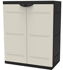 Recamania Mehrzweckschrank aus Kunststoff, 2 Türen, Beige und Schwarz, 70 x 41 x 88 cm, 2 höhenverstellbare Einlegeböden