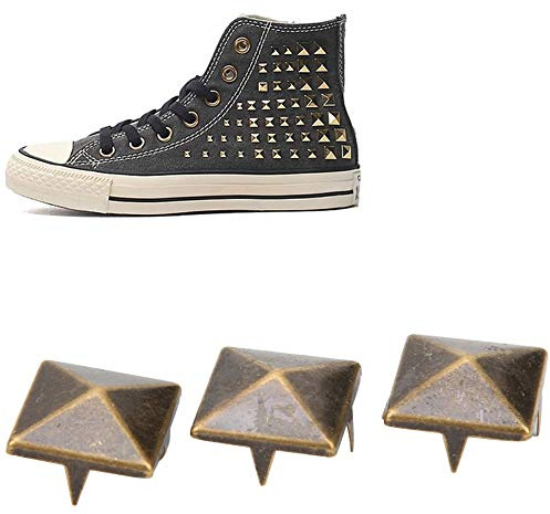 LUCKDANO Pyramidennieten, 100 Stück, Quadratische Pyramiden-Punk-Nieten, 4 Krallen-Metallnieten für Leder-Armbänder, Kleidung, Schuhe, Handtaschen – Rostfreies Messing mit Galvanisierter Oberfläche