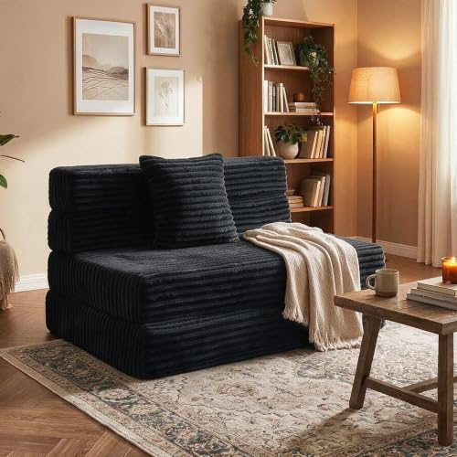 100 × 195 cm Schlafsofa mit Cordbezug,Gästesofa mit Schlaffunktion, Schwarz | kleines sofa für jugendzimmer, Zweisitzer-Sofa, ideal zum Entspannen, Keine Montage, Pet-friendly,Keine Montage