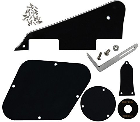 FLEOR Set aus LP Pickguard/Control Backplate/Selector Switch Cover/Toggle Switch Ring/Truss Rod Cover/Chrome Bracket/Montageschrauben für LP Standardgitarre, 3lagiges Schwarz