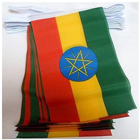 AZ FLAG Ghirlanda 12 Metri 20 Bandiere Etiopia 45x30cm - Bandiera ETIOPE 30 x 45 cm - Festone BANDIERINE