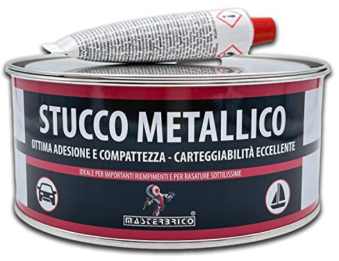 Mastic métallique pour carrosserie, 750 ml, mastic bi-composant avec catalyseur pour voiture, moto, Vespa – Spatuleuse et ponçable, idéale pour le fer, le bois, le marbre et le ciment