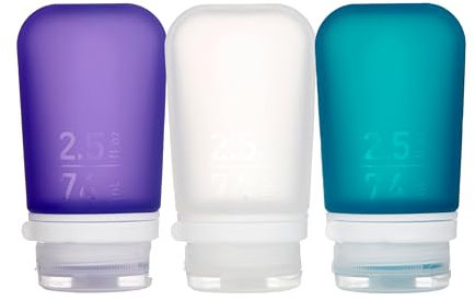 humangear GoToob+ 3-Pack Medium 74ml Travel Toiletry Bottle Kit - Clear/Purple/Turquoise