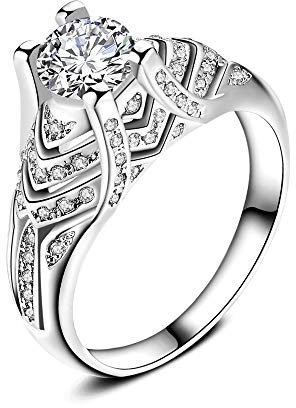 Uloveido Fashion Cocktail Engagement Liebe Ring Platin überzogene Architektur Ring mit kleinen Runde Lab Diamant-Ring für Mama HR271