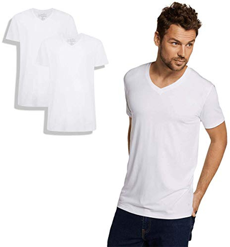 Bamboo Basics - Herren Bambus T-Shirt - Velo - V-Ausschnitt - 2er-Pack - Extra weich und Atmungsaktiv - Weiß - S-XXL