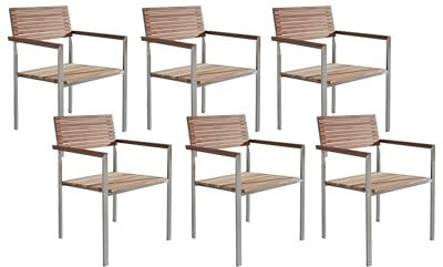Klassisches Gartenstuhl 6-er Set Teakholz Hellbraun/Silber Edelstahl Viareggio