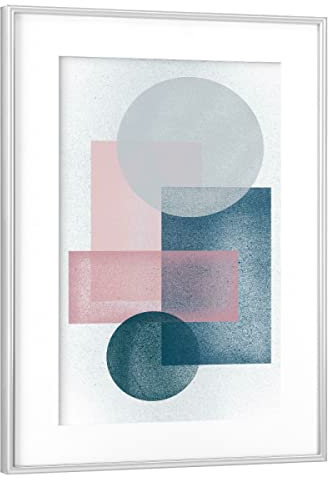 artboxONE Poster mit Rahmen Silber 45x30 cm Pink Grey Green von Sasha Lend - gerahmtes Poster
