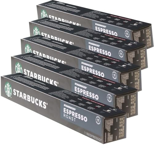 Starbucks Espresso Roast Lot de 5 boîtes, de 10 capsules Starbucks Espresso Roast - Café torréfié - Compatible Nespresso