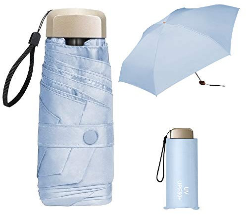 ZOCONE Mini Ombrello da Viaggio, Mini Ombrello Ultraleggero Portatile Compatto Ombrelli Pieghevole Ombrelli da Viaggio, 99% UV Resistenza & 100% Impermeabile (Blue)