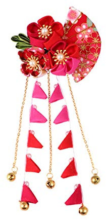 Pince à Cheveux Japonaise Épingle à Cheveux Tsumami Kimono Fleur Cheveux Cravate Bande Pince Accessoires de Cheveux (Rouge)