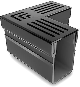 AluSthetic Corner Piece for PVC Threshold Drainage Channel with Anodized Aluminium Black Grating | Outdoor Driveway Patio Garden Drainage Systems | Channels & Grating | Soakaway Storm Drain (x2)