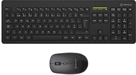 UNYKAch MK212 Pro Slim Kabelloses Tastatur- und Maus-Set, 105 Tasten, Membran, Portugiesisch, USB Wireless 2.4 GHz, 1600 DPI, leise, ergonomisch, Windows, Mac, Android, Linux