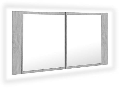 vidaXL LED Bad Spiegelschrank Badezimmerspiegel Badspiegel Spiegel Badschrank Badezimmerschrank Hängeschrank Wandschrank Betongrau 90x12x45cm Acryl