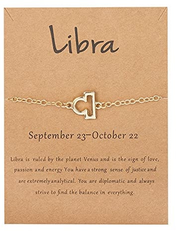 Gold Star Sign Pendant Chain Bracelet - Libra (23rd September - 23rd October) - Zodiac Constellation Horoscope Celestial Astrology Jewellery - Women Men Gift