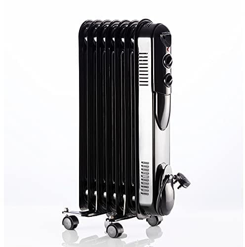 Daewoo 7 Fin Oil Filled Radiator HEA1816 1500W Portable Electric Heater With Dial Control Adjustable Temperature 3 Power Settings Black…