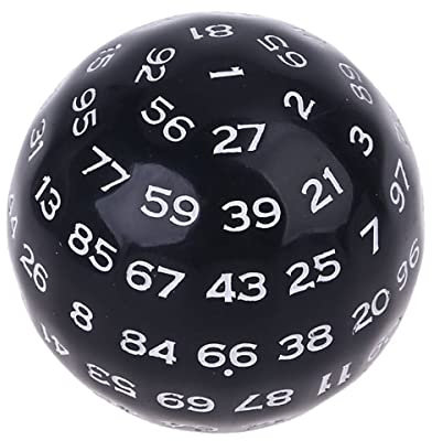 100 Seiten Polyedrische Würfel D100 Mehrseitige Würfel für Brettspiele, Partys, RPG, MTG, Lehrprojekte, Bar, Pub, Club-Party (50 mm)