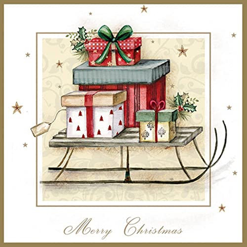 linoows 20 Servietten Frohe Weihnachten voller Geschenke Schlitten 33x33 cm.