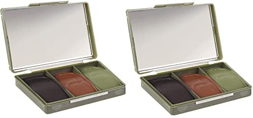 Set 2 Stück Tarnschminke Camouflage mit Spiegel Make Up Creme 3-Farben schwarz Oliv braun NATO genehmigt Chameleon Tarnung Survival Militär Armee+gratis Glück Aufkleber