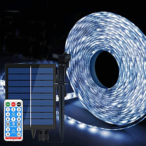 SUAVER Tira de Luces LED Solar para exteriores, 10m 240LED Impermeable Flexible Guirnaldas luminosas con Remoto,decoración de cadena de luces para jardín,decoración fiesta de Navidad (Blanco)