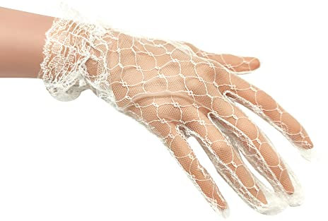 MoreChioce Damen Spitzenhandschuhe, Vintage Hochzeithandschuhe Damen Netzhandschuhe Spitze Vollfinger Brauthandschuhe Sommer kurze Handschuhe für Abendkleid Hochzeit Party Kostüm,Beige