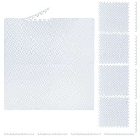 Relaxdays Bodenschutzmatte, 60x60 cm, 8 Schutzmatten mit Rand, Eva, 3m² Fläche, Unterlegmatte für Fitnessgeräte, weiß