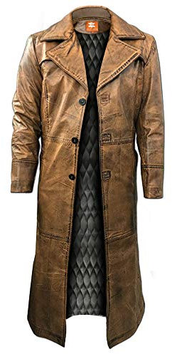 Suiting Style Herren-Trenchcoat, braunes Leder, Vintage-Mantel unter dem Knie, Original-Lammfell-Ledermantel, Leder, XXL