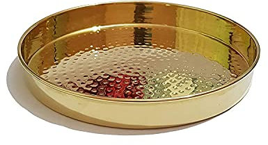 SATYA EXPORTS Thali/bandeja de latón, 1 pieza, tamaño dorado-11 pulgadas