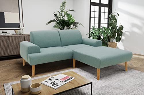DOMO. collection Ecksofa Salinas, Sofa klein mit Federkern in L-Form, moderne Couch mit Holzfüßen und schwebender Optik, Eckcouch, Polsterecke, 217 x 176 x 83 cm (BxTxH), eisblau