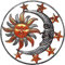 Sonne und Mond Wandkunst Metall Wanddekoration Outdoor Himmlische Wandkunst Skulptur Rustikale Vintage Metall Mond Stern Wandschild für Zuhause Wohnzimmer Schlafzimmer (Braun)