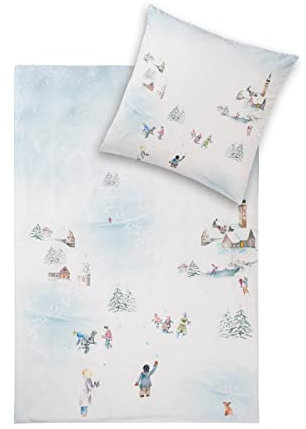 ESTELLA Kuschelflanell Bettwäsche Snowland Schnee 1 Bettbezug 155 x 220 cm + 1 Kissenbezug 80 x 80 cm