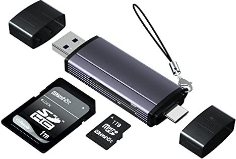 2en1 TypeC y USB 3.0 SD Card Reader, USB 3.0 USB-C Memory Card Reader Adaptador con Conectores Duales para PC Laptop Table o Teléfono, Soporta TF/SD/Micro/SD/SDXC/SDHC/MMC/RS-MMC/UHS-I etc.