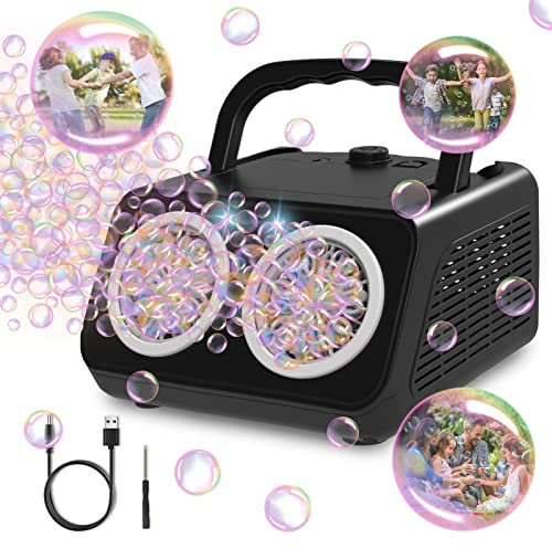 Macchina automatica di bolle per bambini, 20000 + bolle al minuto, Bubble Maker Giocattoli con 26 fori/illuminazione/120ML Bubble Solution.Gifts per feste, matrimonio, compleanno