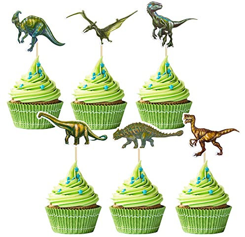 Gyufise 36Pcs Dinosaur Cupcake Toppers Roar Dinosaur Cupcake Picks Decorations for Dino Theme Baby Shower Kids Birthday Party Cake Decorations Supplies