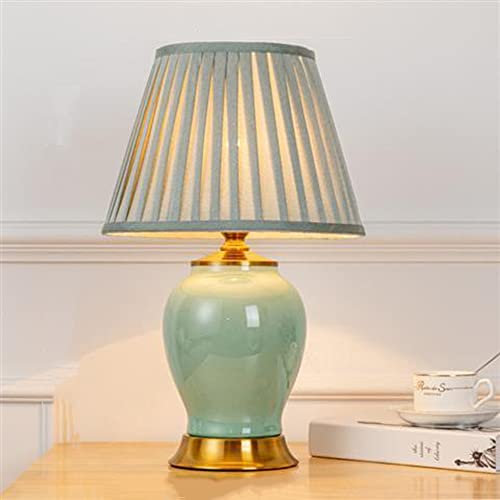 Mengjay Lampes de Table Tissu abat-jour Lampe De Table en Céramique Salon Étude Chambre Lampe De Chevet E27 Lampe à poser,Interrupteur de cordon Lampe à poser