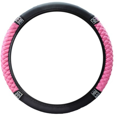 Lenkradbezug Auto,Lenkradbezug Leder,Anti Rutsch,Universal,weich bequem Steering Lenkradschoner Auto Zubehör,Diamant-Lenkradabdeckung Lenkradhülle Sommer & Winter Autozubehör Innenraum 37-38cm,Rosa