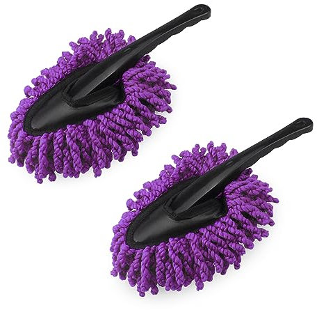 JNNJ 2 Stück Car Duster, Auto-Staubwedel-Reinigungsbürste, Car Duster Mikrofaser Waschbürste Reinigungsbürste Mit Stiel, Mini-Staubwedel Für Auto, Universal(Lila)