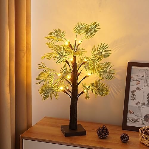 MEDOYOH Arbre lumineux à 16 LED en forme de feuille de palmier - 55 cm de hauteur - Blanc chaud - Piles AA incluses/USB - Pour Noël, maison, fête, mariage, café