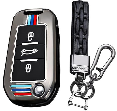 KUNIO Coque de clé à Rabat pour Opel Crossland X Zafira Corsa F Grandland Convient pour Peugeot 5008 208 308 Convient pour Citroën C3 C4 Cactu Protection Boîtier Métal Porte-clés A Noir