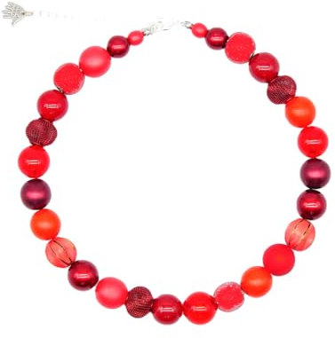 Feliss Handmade: Ketten aus Perlen, Halskette Damen. Statement Kette 45 cm lang. Choker Halsband, aesthetic Necklace Schmuck. Beads Perlenkette für Frauen in rot (Poppy)
