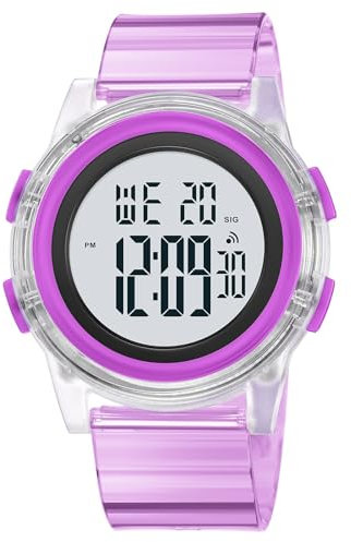 findtime Montre numérique étanche pour femme - Montre de sport à grands chiffres - Facile à utiliser - Rétroéclairage LED - Alarme - Chronomètre, violet, Bracelet