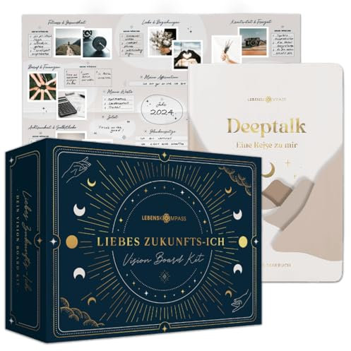 LEBENSKOMPASS® Vision Board Set ”Liebes Zukunfts-Ich” - 3 Jahres Tagebuch für Erwachsene -Deeptalk Sahara- Bastel Dein eigenes Visionboard und visualisiere das Leben deiner Träume