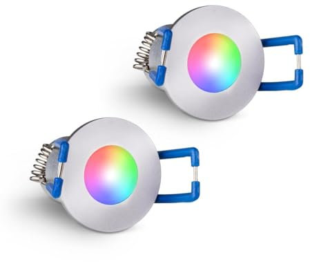 LongLife LED 2er Set Einbaustrahler Mini 3W RGBW silber IP65 Dimmbare Strahler für Terrassenüberdachung, Carports, Dachüberständen