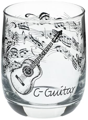 Glas mit Instrumenten und musikalischen Motiven, schwarzer Druck (Konzertgitarre), 200 ml