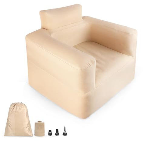 XMTECH Aufblasbares Sofa, Luftsofa, Portabel, 1 Personen Camping Luftsofa Camping Sofa mit Rücken Armlehne, Lounge Sofa für Indoor, Outdoor, Camping, Party, Reisen, Khaki