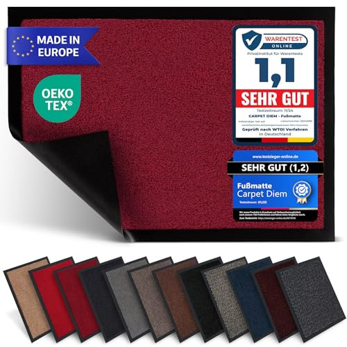 Carpet Diem Fußmatte, einfach sauber I Schmutzfangmatte Eingangsbereich - Fussmatte Innen & Außen, rutschfeste Türmatte, Schmutzfang Teppich für Haustür I Fußabtreter in Weinrot 80x120 cm