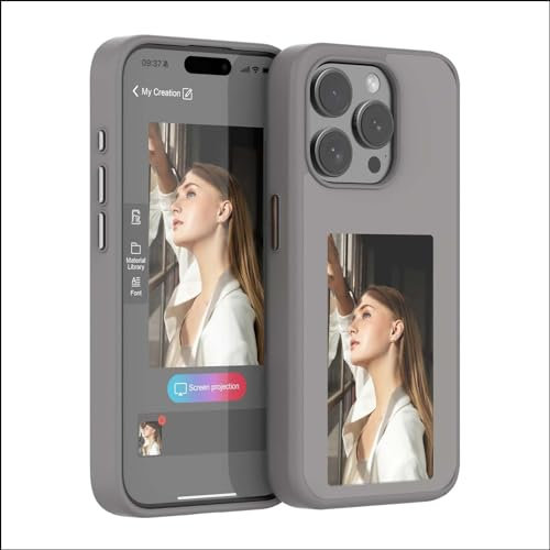 OvOHapia Smart Ink Screen Phone Case E Ink Phone Case Smart NFC Phone Case for iPhone 13 14 15 Pro Max Plus (iPhone 13/14,Grey)