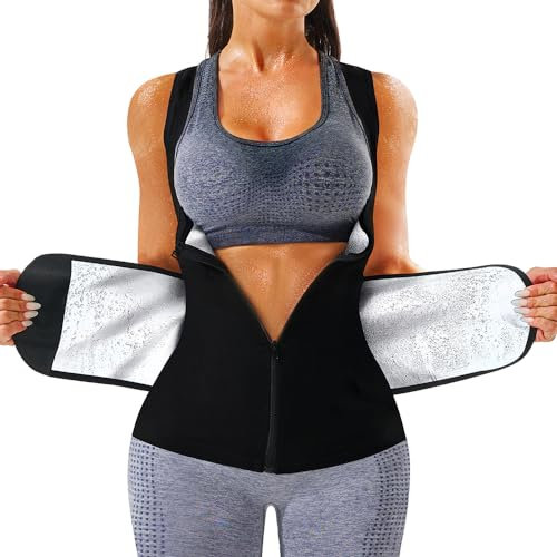 LMCOB Sauna-Weste für Damen, Saunaanzüge für Damen, Gewichtsverlust, Workout, Taillentrainer, Weste mit Reißverschluss, Silbernes Futter, Small