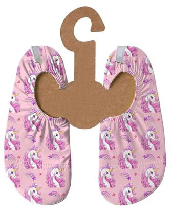 Slipstop Kinder Strandschuhe Anti Rutsch Sport- Schwimmschuhe Badeschuhe Urlaub Iris in rosa mit Einhörner Sonnenschutzfaktor 50+, Gr. 21-23