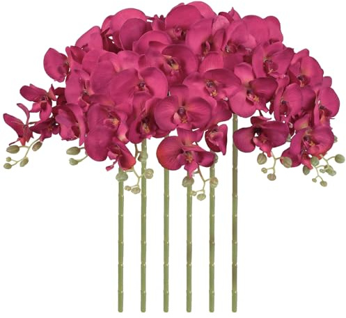 ICBOX Künstliche Orchideen, 91 cm, 6 Stück, künstliche Orchideen, Samt-Orchideen, künstliche Orchideen, lange Stiel, künstliche Blumen für hohe Vase für Zuhause, Hochzeitsdekoration, Fuchsia, 6 Stück